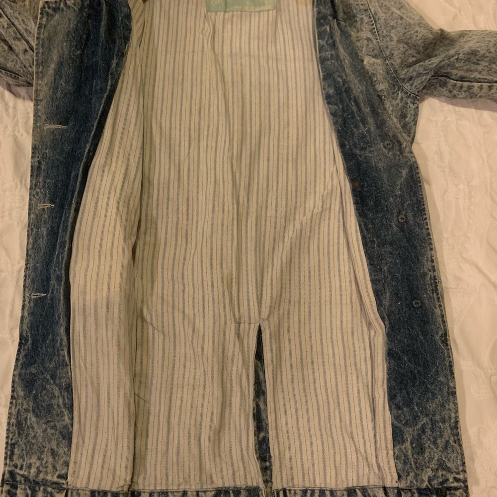 Vintage 80’s Out Of The Blue Acid Wash Long Denim Duster Coat Jacket Large - Picture 10 of 16
